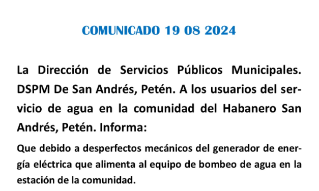 COMUNICADO 19 08 2024. Para la comunidad del Habanero.