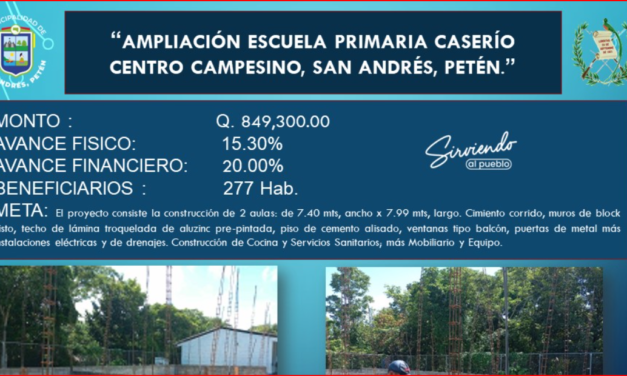 AMPLIACIÓN ESCUELA PRIMARIA CASERÍO CENTRO CAMPESINO, SAN ANDRÉS, PETÉN.
