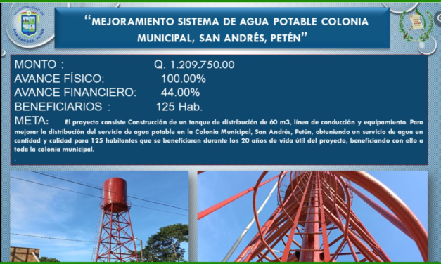 MEJORAMIENTO SISTEMA DE AGUA POTABLE COLONIA MUNICIPAL, SAN ANDRÉS, PETÉN