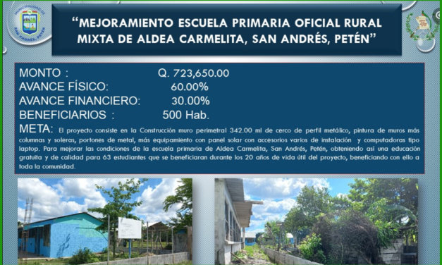 MEJORAMIENTO ESCUELA PRIMARIA ORM. DE ALDEA CARMELITA, SAN ANDRÉS, PETÉN
