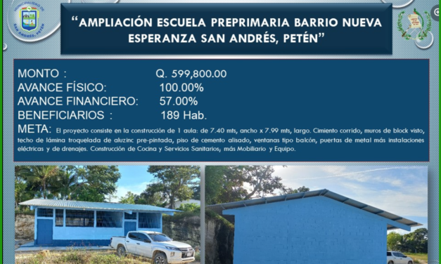 AMPLIACIÓN ESCUELA PREPRIMARIA BARRIO NUEVA ESPERANZA SAN ANDRÉS, PETÉN