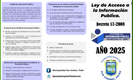 UNIDAD DE INFORMACIÓN PUBLICA MUNICIPAL. SAN ANDRÉS, PETÉN. (UIPM) Primer nivel del edificio municipal.