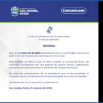 La municipalidad de San Andrés, Petén, a toda la población informa